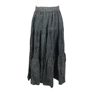 Vintage 80s Shelbi Ranch Black Cream Floral Western Prairie Tiered Midi Skirt